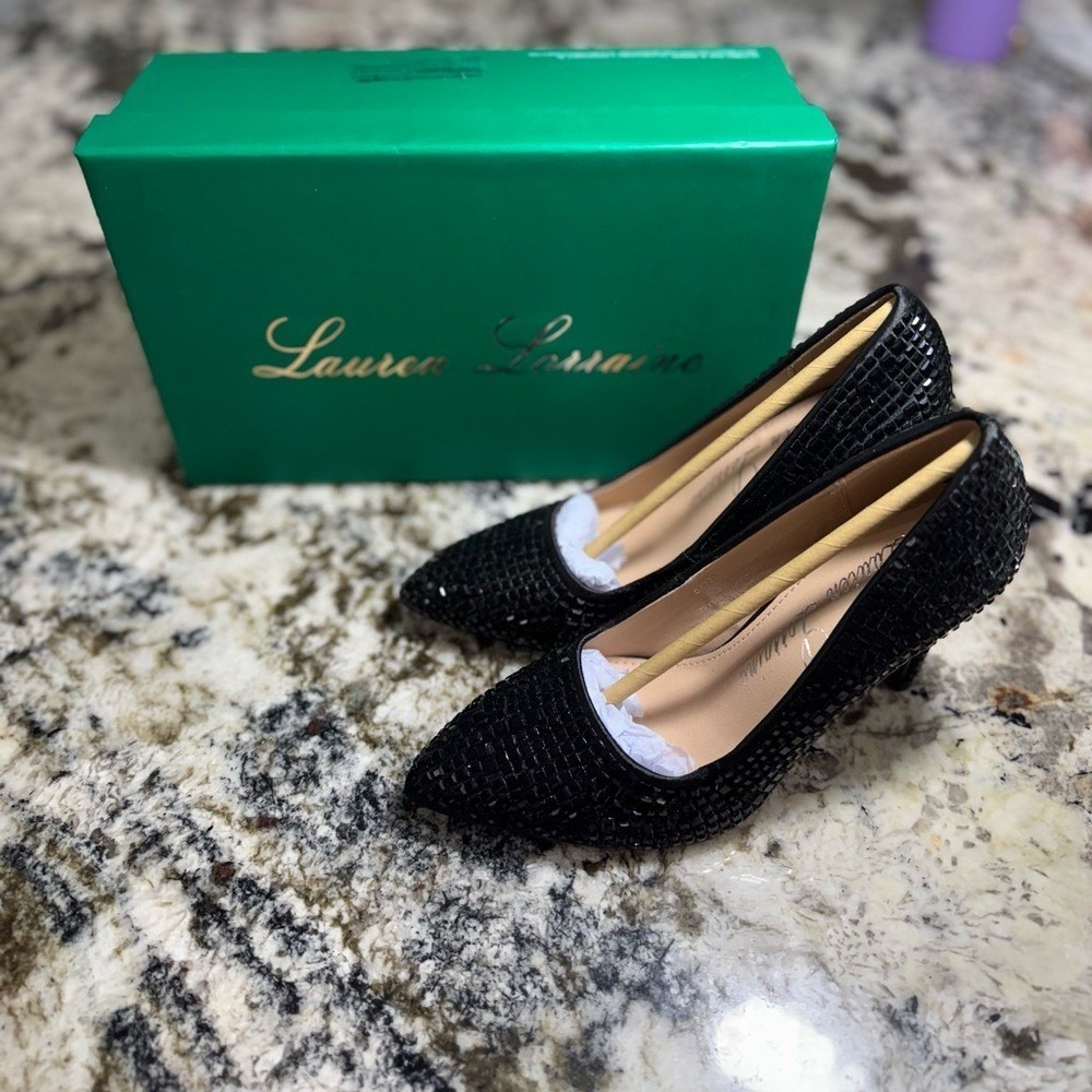 Lauren Lorraine Black Sequin Heels